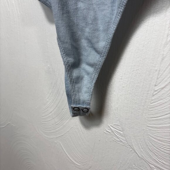 New Nordstrom BP Picot Trim Cotton Blend Rib Bodysuit Blue Cashmere Womens XS - Picture 3 of 6
